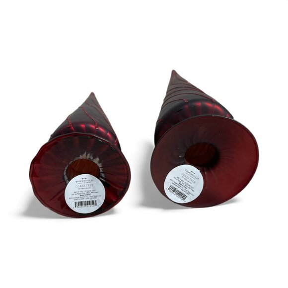 Frosted Cranberry Blown Glass Christmas Trees Set of 2 Threshold - Picture 3 of 3